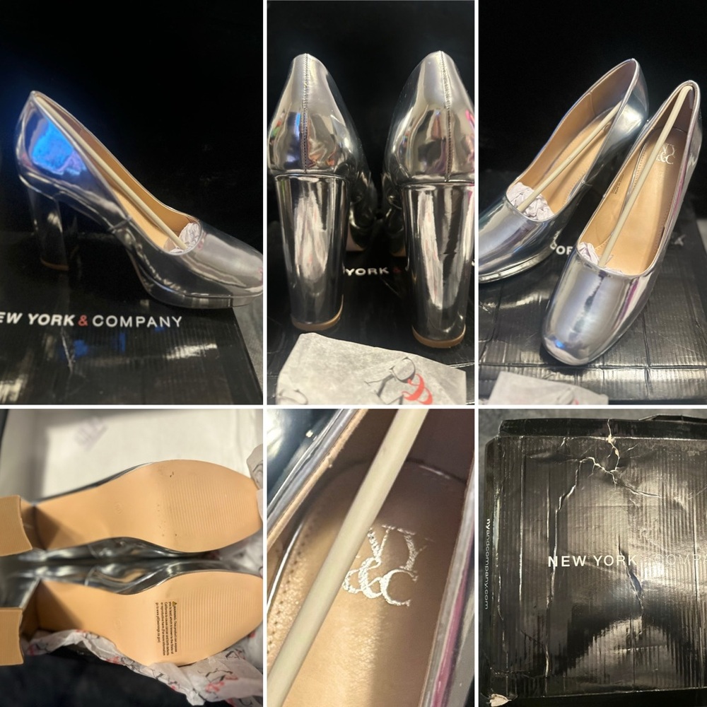 New York & Company Shiny Silver Heels